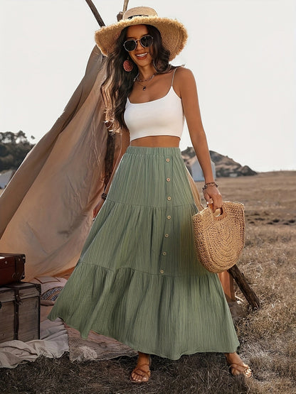 Cedra | Zomerse Maxi Rok met Knoopsluiting en A-Lijn Model