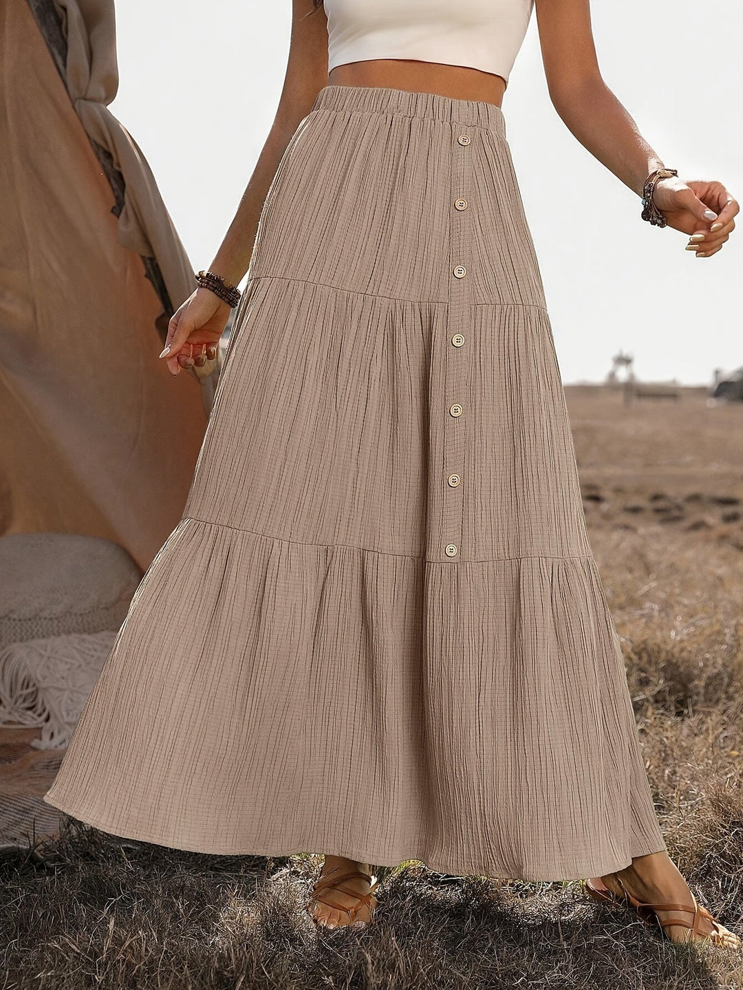 Cedra | Summery Maxi Skirt with Button Closure and A-Line Shape
