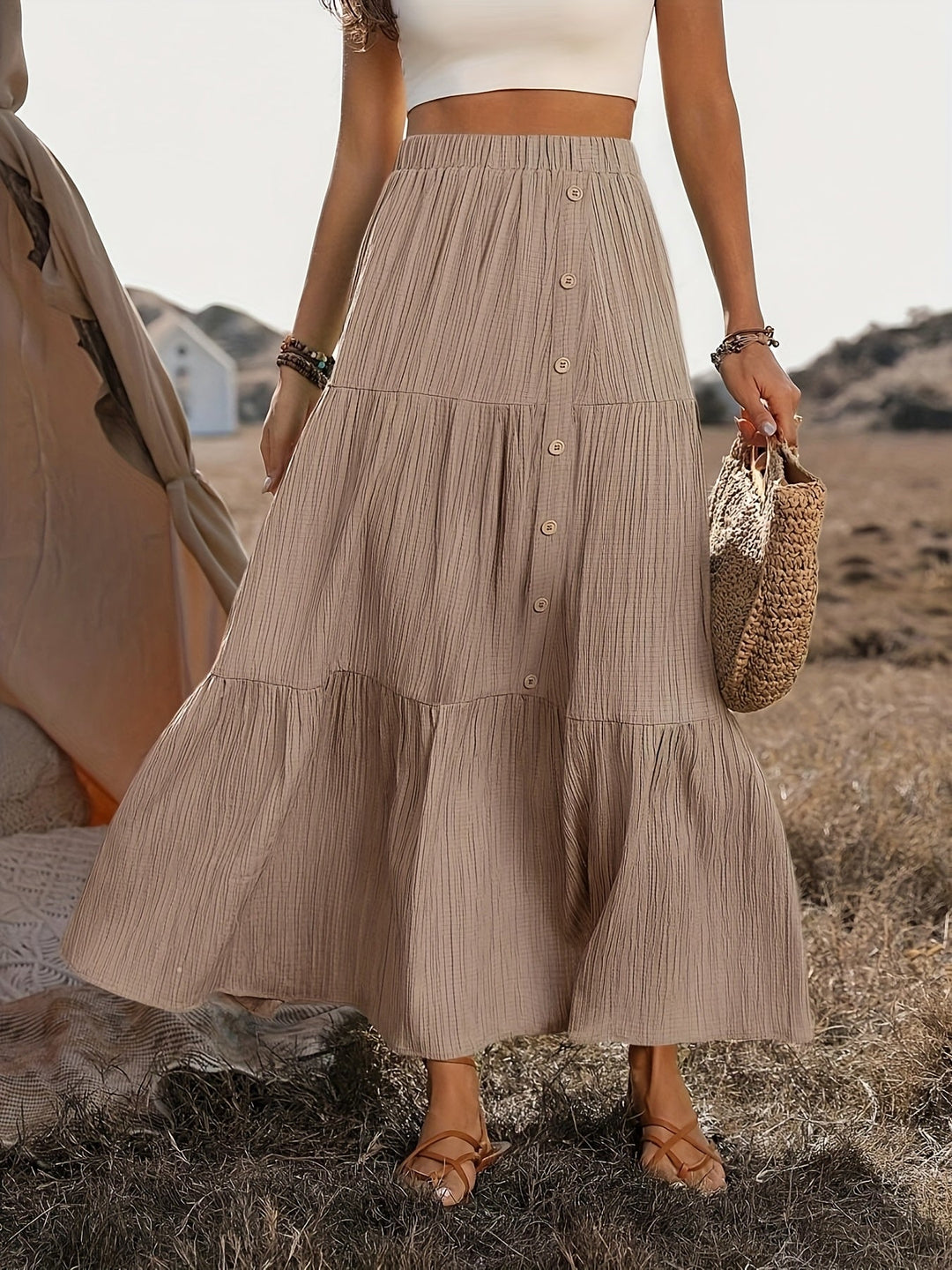 Cedra | Summery Maxi Skirt with Button Closure and A-Line Shape