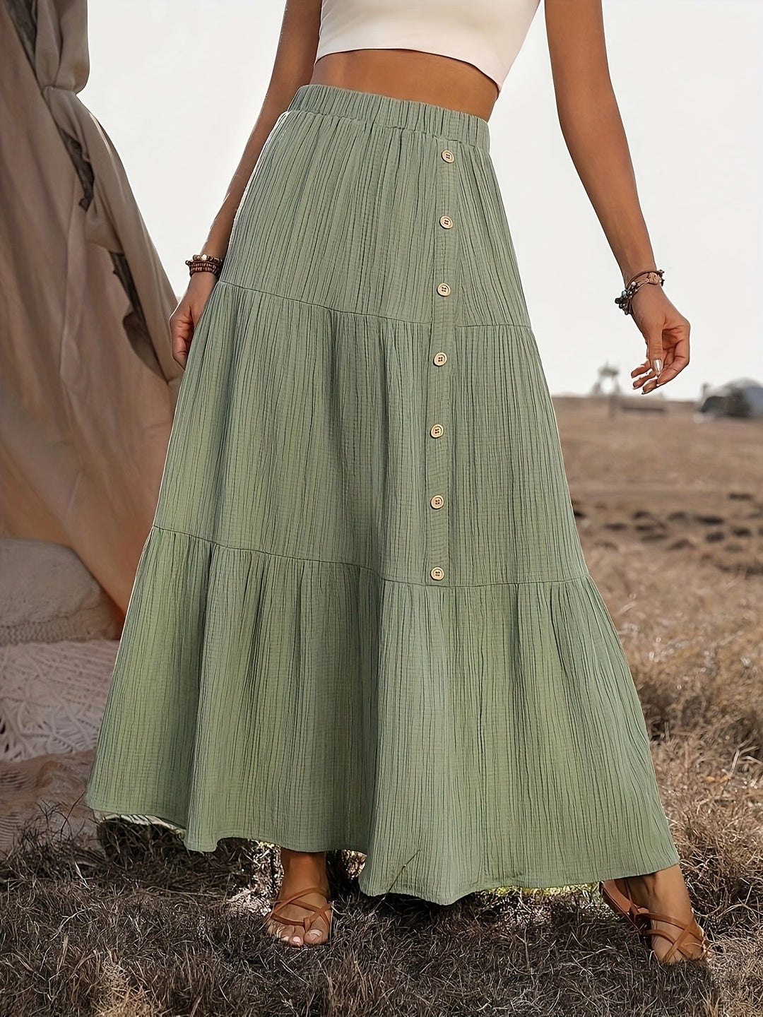 Cedra | Summery Maxi Skirt with Button Closure and A-Line Shape
