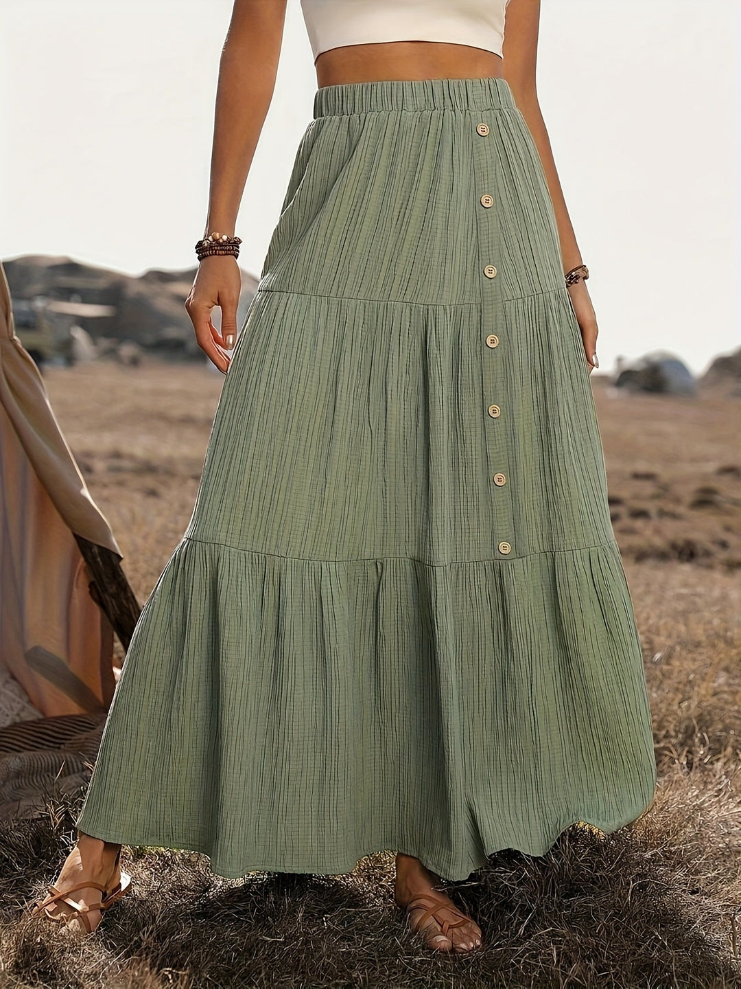 Cedra | Summery Maxi Skirt with Button Closure and A-Line Shape
