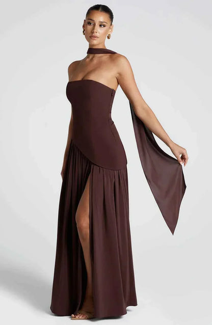 Luxe Maxi Avondjurk Met Sjaal En Strapless Hals