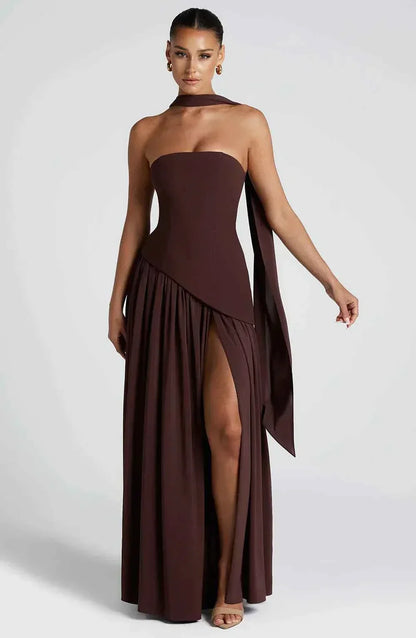 Luxe Maxi Avondjurk Met Sjaal En Strapless Hals