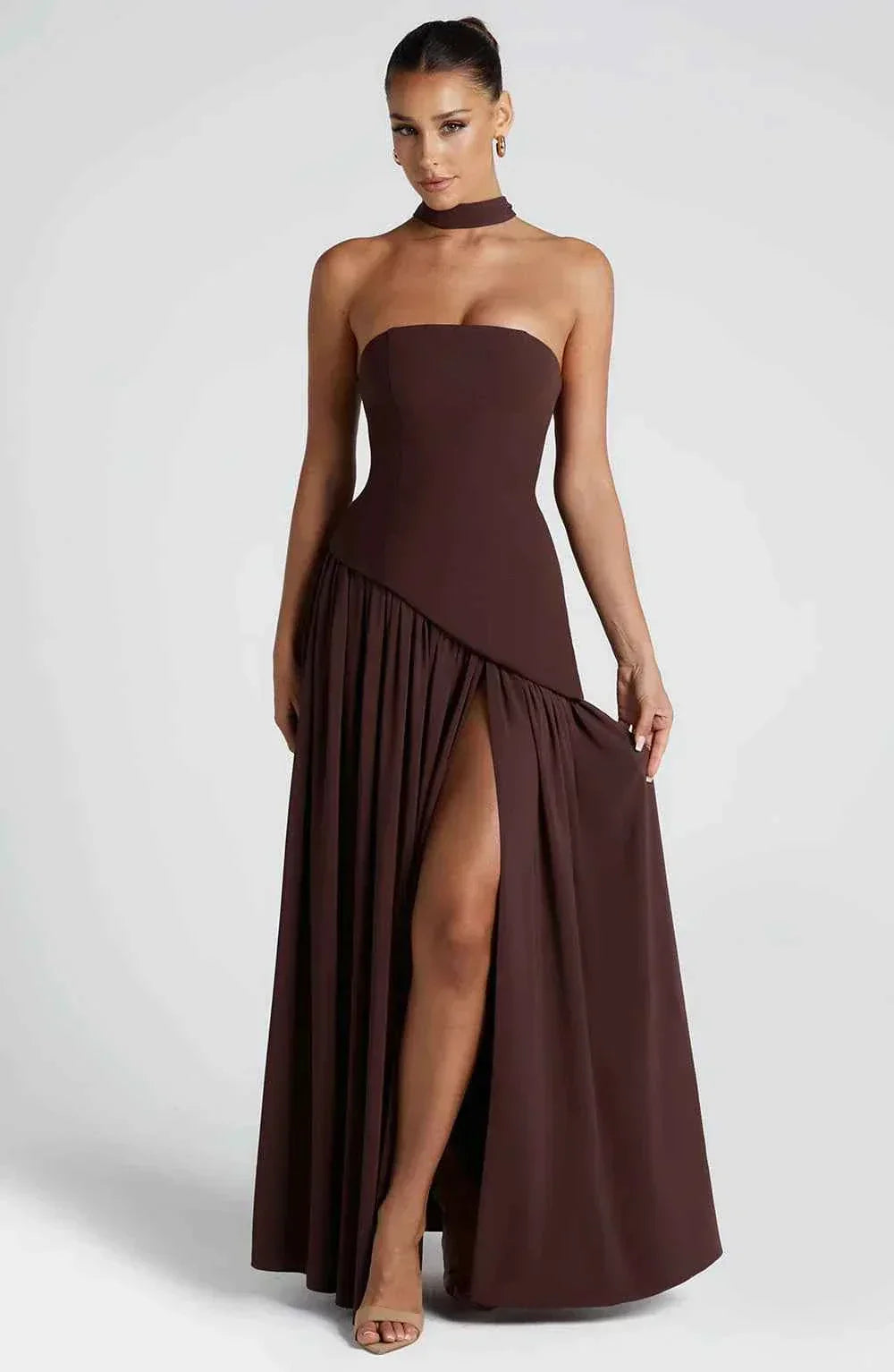 Luxe Maxi Avondjurk Met Sjaal En Strapless Hals