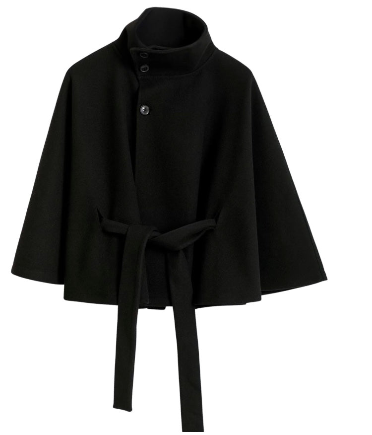 Elegante Chique Dames Mantel Jas met Ceintuur en Hoge Kraag