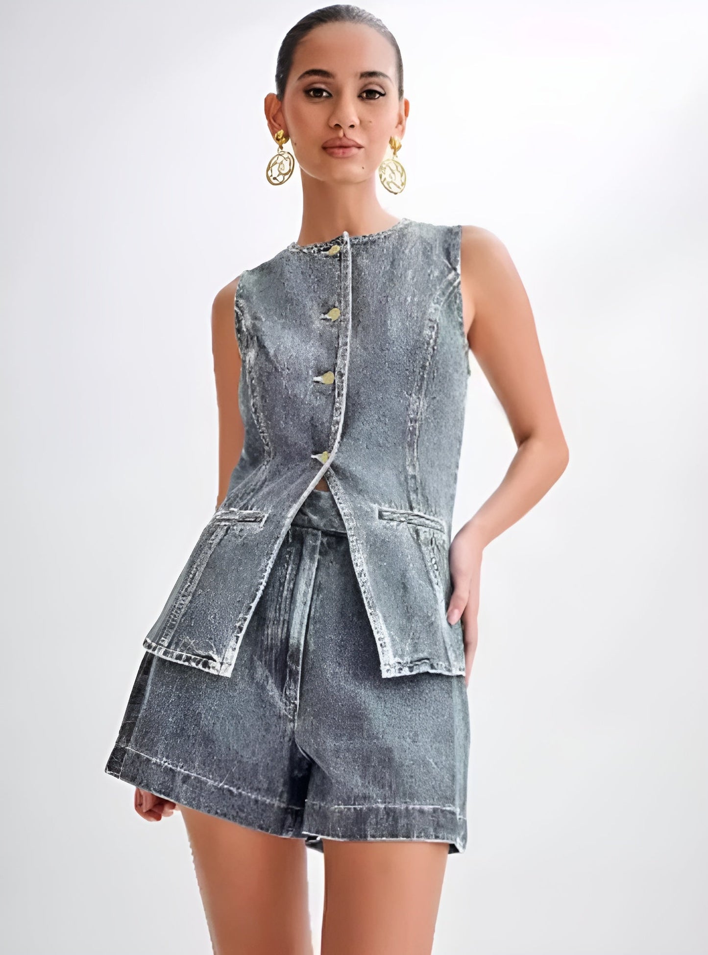 Klara | Denim Gilet Set