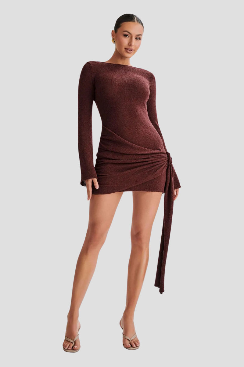 Yena | Elegante Gebreide Mini-jurk met Strikdetail
