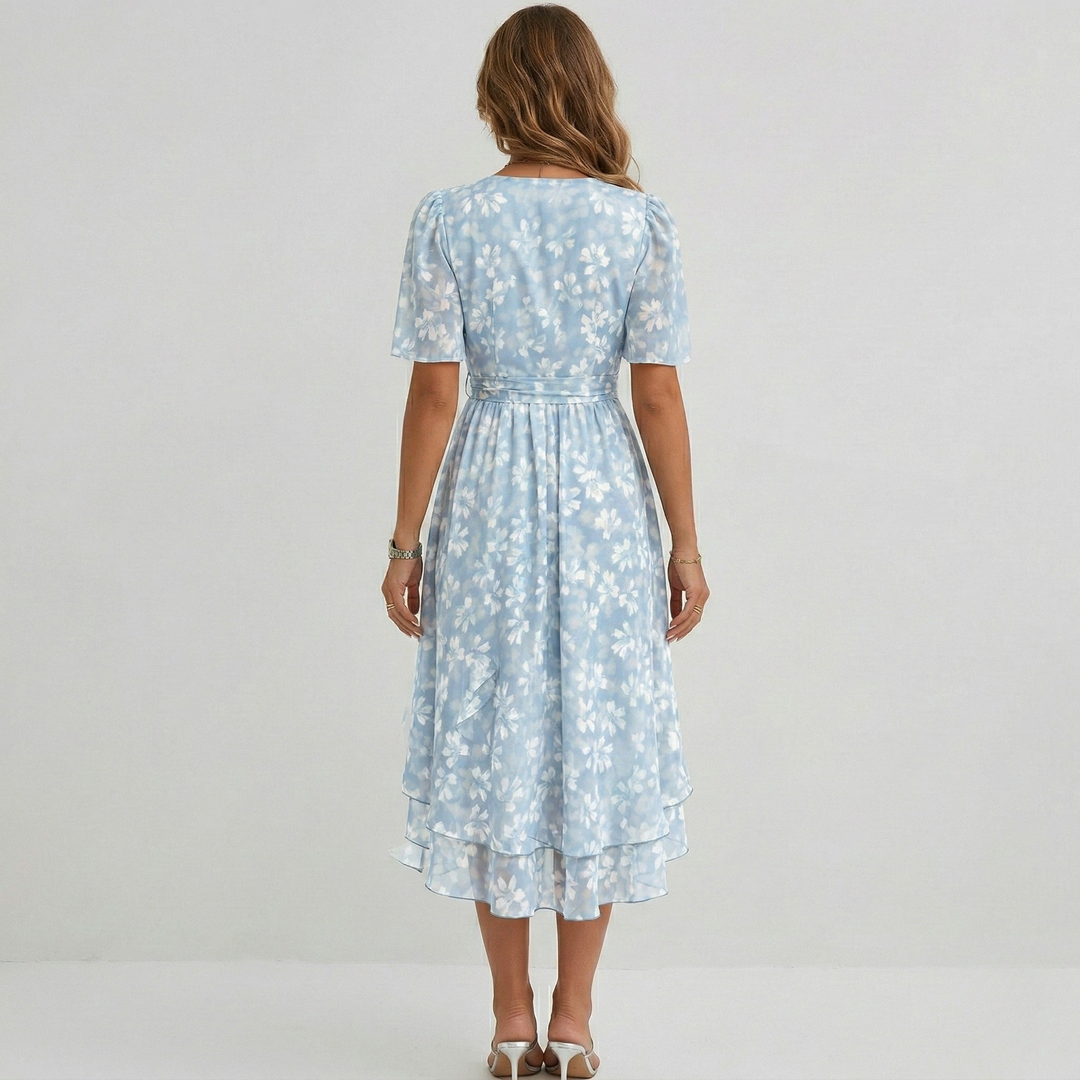 Summer Midi Dress for Women with V Neck and Print