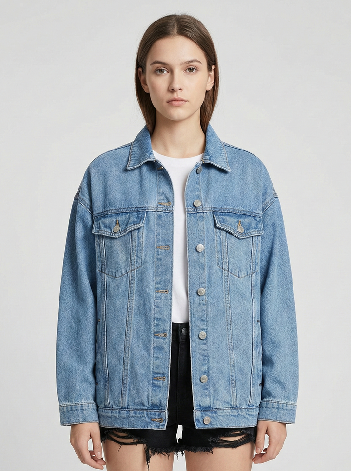 Veste en jean oversize pour femme avec fermeture à boutons et poches