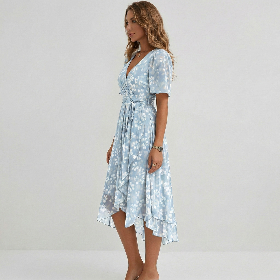 Summer Midi Dress for Women with V Neck and Print
