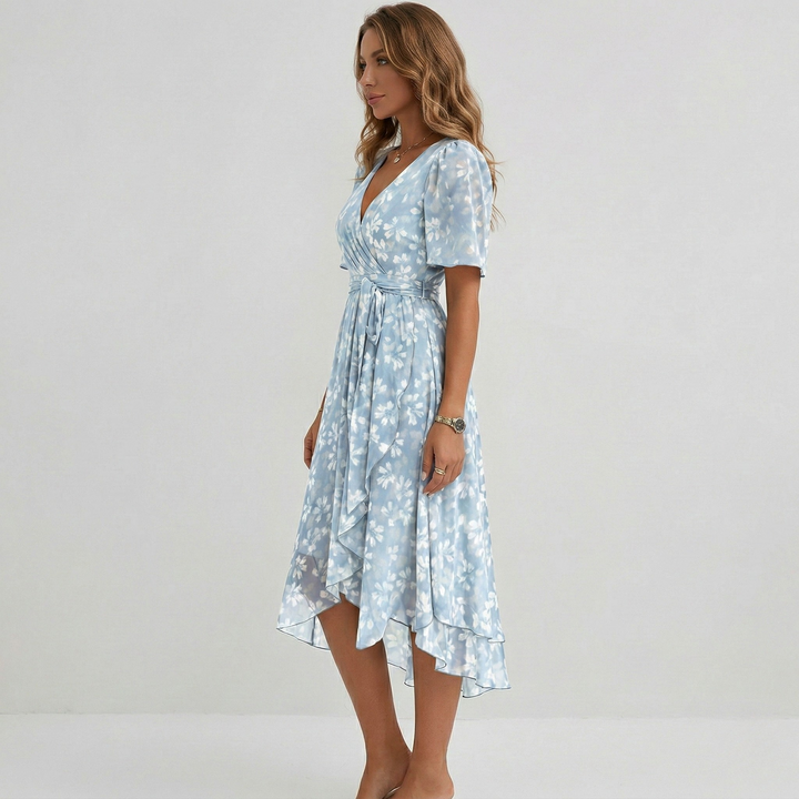 Summer Midi Dress for Women with V Neck and Print