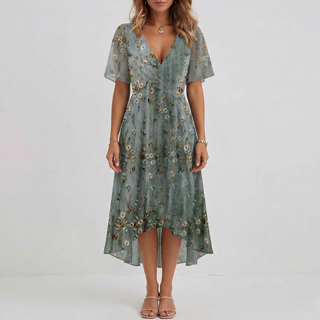 Summer Midi Dress for Women with V Neck and Print