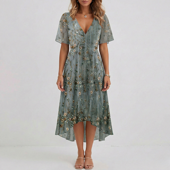 Summer Midi Dress for Women with V Neck and Print