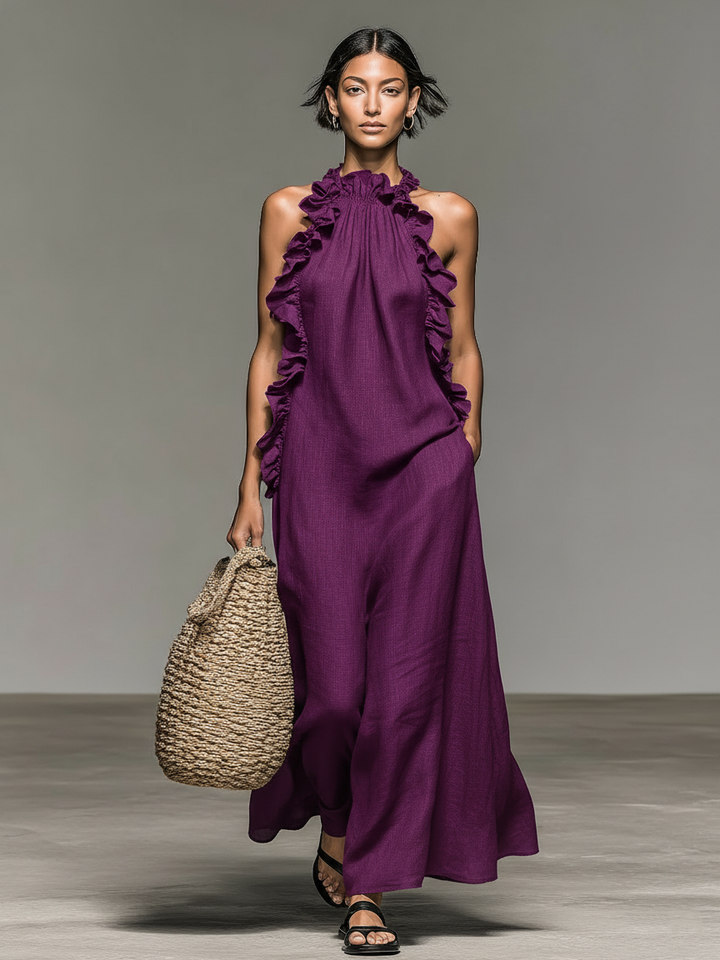Dames Maxi Jurk met Volant Mouwloos Zomerjurk