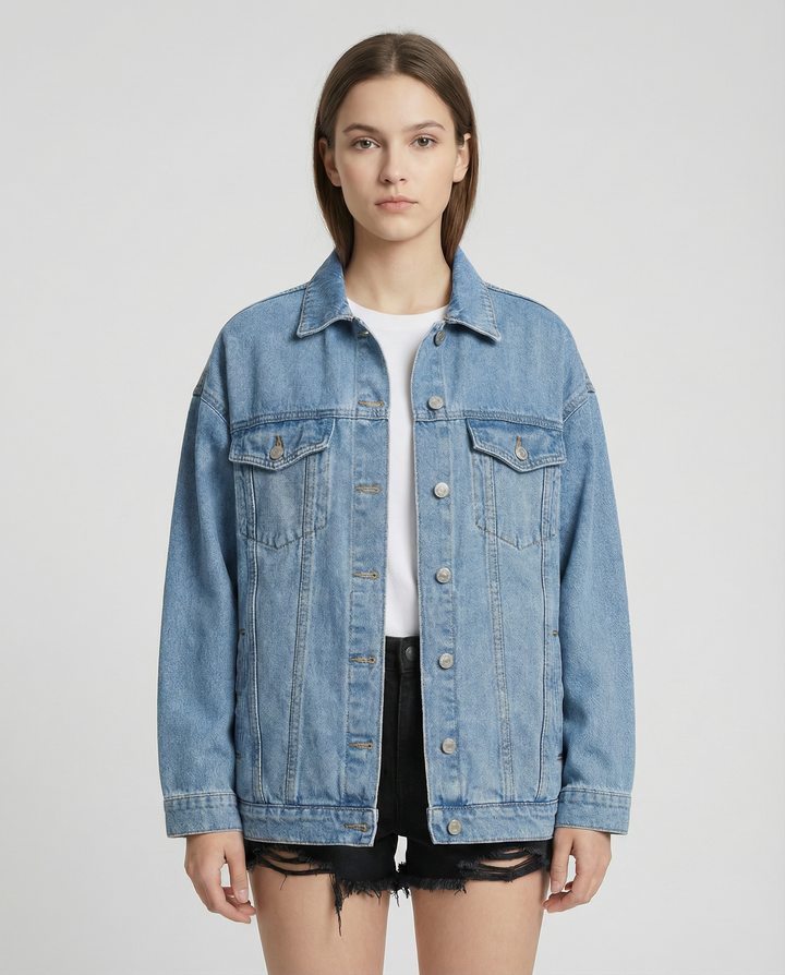Veste en jean oversize pour femme avec fermeture à boutons et poches