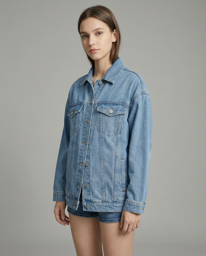 Veste en jean oversize pour femme avec fermeture à boutons et poches