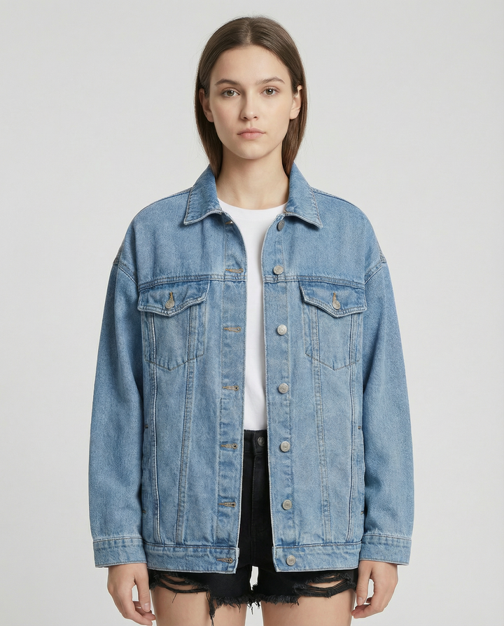 Veste en jean oversize pour femme avec fermeture à boutons et poches
