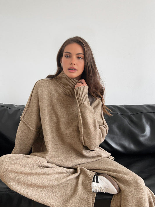 Oversized Winterse Dames Loungewear Set met Coltrui en Wijde Broek