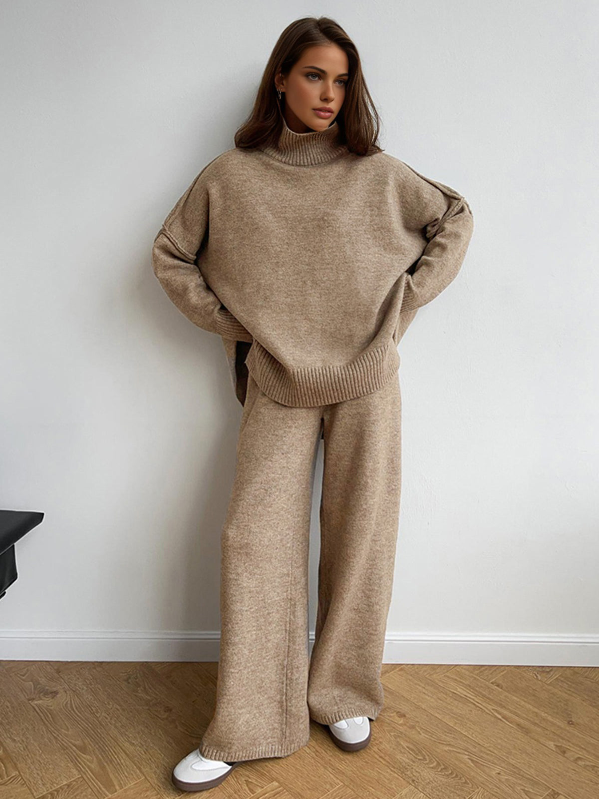 Oversized Winterse Dames Loungewear Set met Coltrui en Wijde Broek