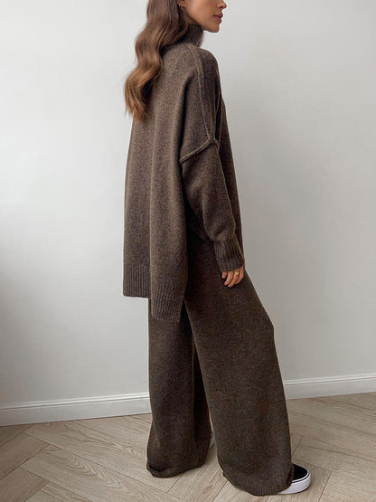 Oversized Winterse Dames Loungewear Set met Coltrui en Wijde Broek