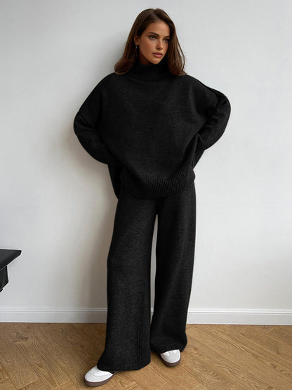 Oversized Winterse Dames Loungewear Set met Coltrui en Wijde Broek