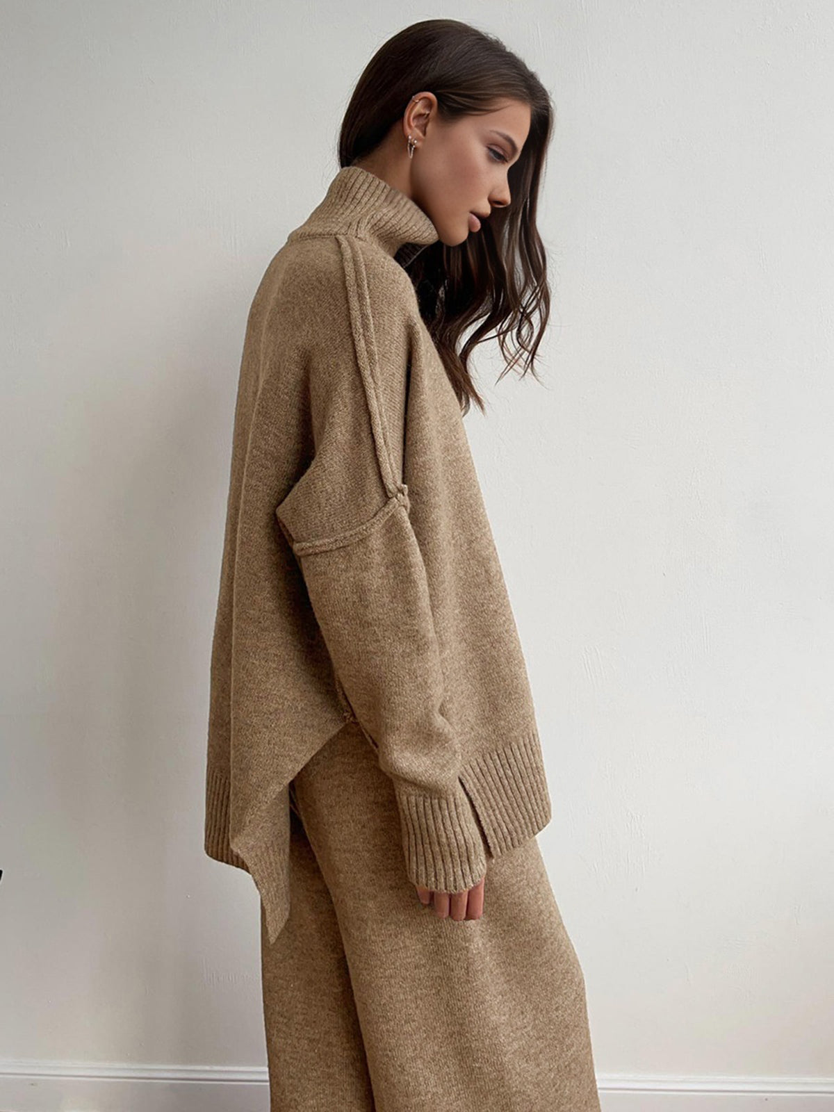 Oversized Winterse Dames Loungewear Set met Coltrui en Wijde Broek