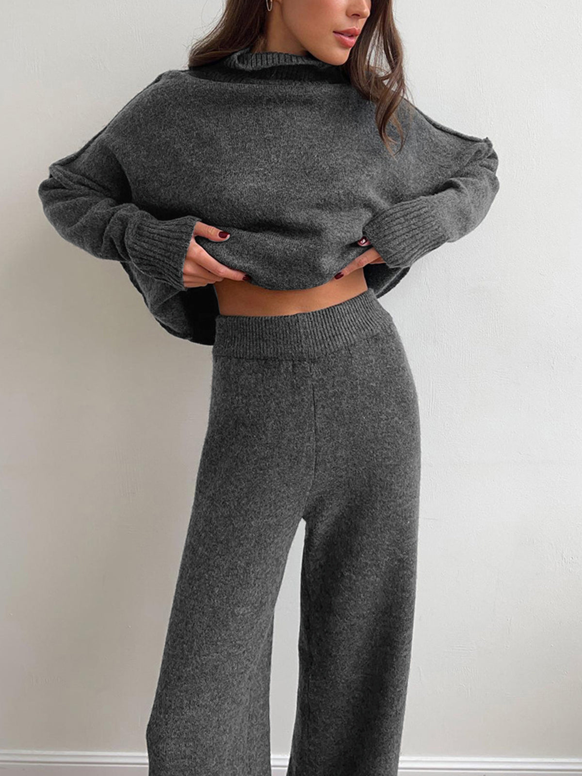 Oversized Winterse Dames Loungewear Set met Coltrui en Wijde Broek