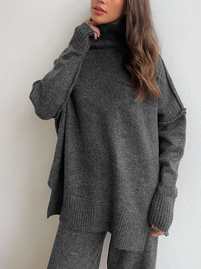 Oversized Winterse Dames Loungewear Set met Coltrui en Wijde Broek