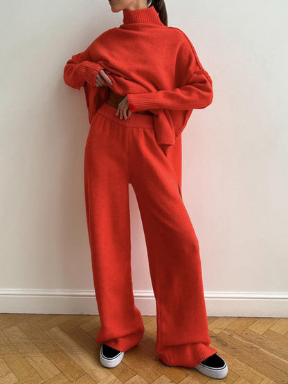 Oversized Winterse Dames Loungewear Set met Coltrui en Wijde Broek