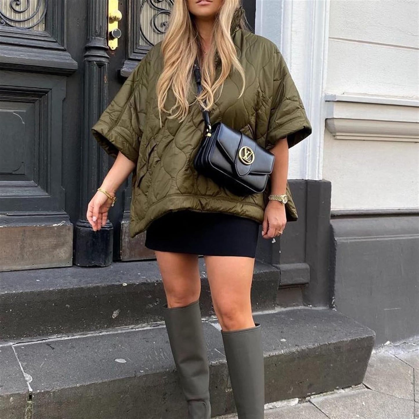 Flavia | Oversized Gewatteerde Poncho-Jas