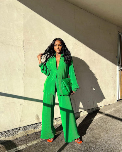 Valeree | Statement Plissé Co-ord Set met Losvallende Pasvorm