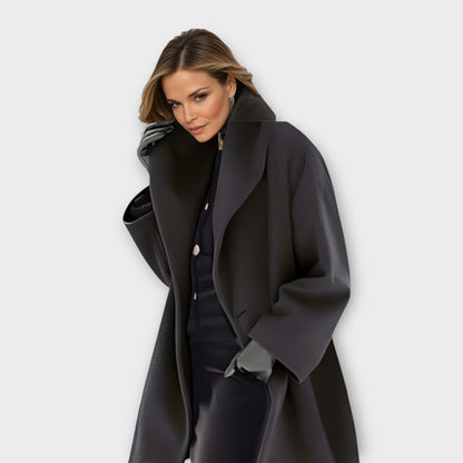 Elegante Lange Dames Mantel Jas Met Opstaande Kraag