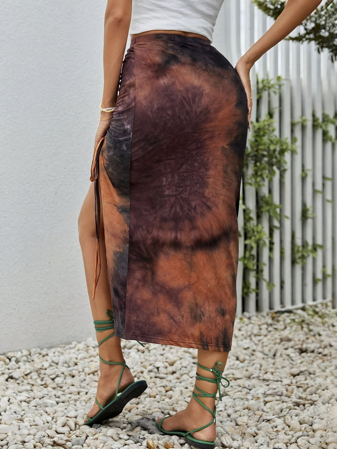 Yaani | Jupe midi tie-dye avec fente et détails à volants