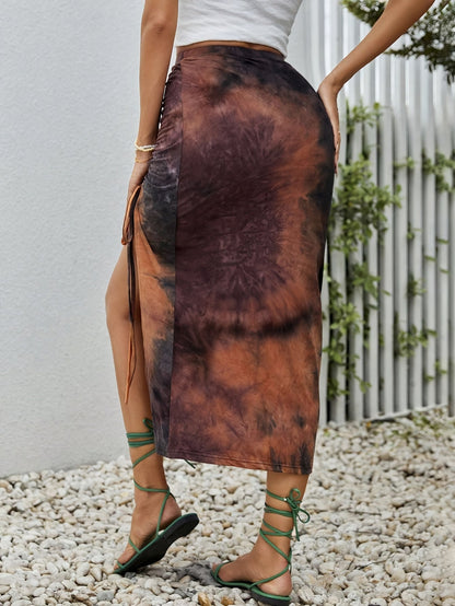 Yaani | Tie-Dye Midi-Rok met Split en Ruchesdetail