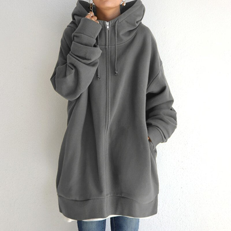 Oversized Comfortabele Dames Hoodie met Rits en Capuchon