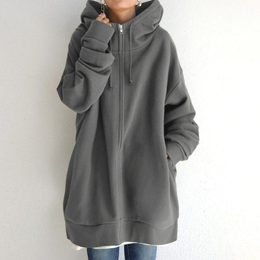 Oversized Comfortabele Dames Hoodie met Rits en Capuchon