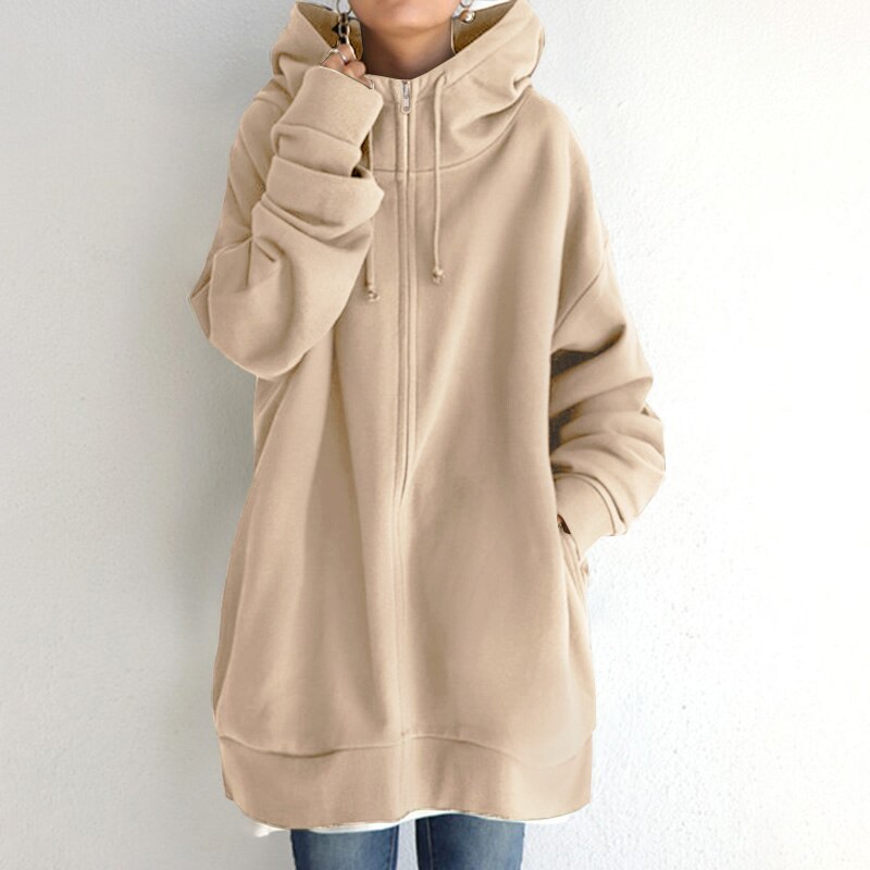 Oversized Comfortabele Dames Hoodie met Rits en Capuchon