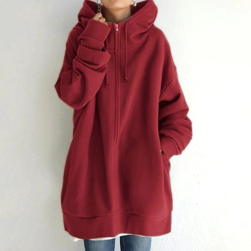 Oversized Comfortabele Dames Hoodie met Rits en Capuchon
