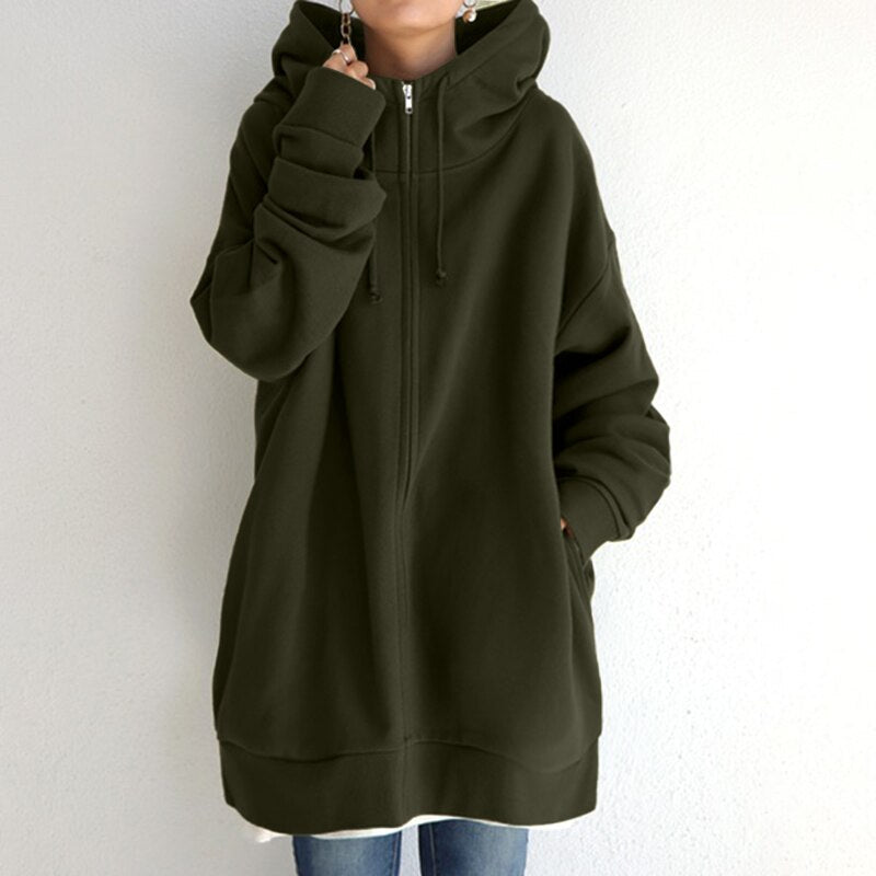 Oversized Comfortabele Dames Hoodie met Rits en Capuchon