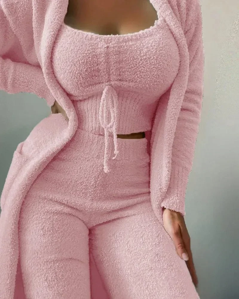 Ensemble Teddy Confortable Femme avec Gilet Doux et Pantalon
