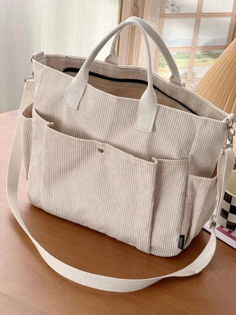 Sac à Épaule Femme en Velours Côtelé avec Poignées et Poches Spacieuses