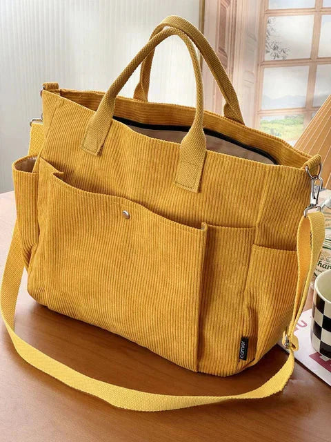 Sac à Épaule Femme en Velours Côtelé avec Poignées et Poches Spacieuses