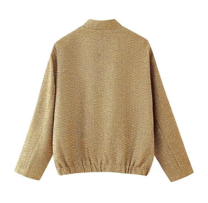 Stylish Elegant Women's Bomber Jacket with Gold Sequins