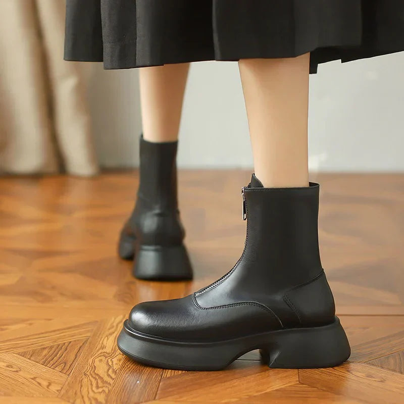 Stijlvolle Dames Enkellaarsjes met Rits en Warme Voering