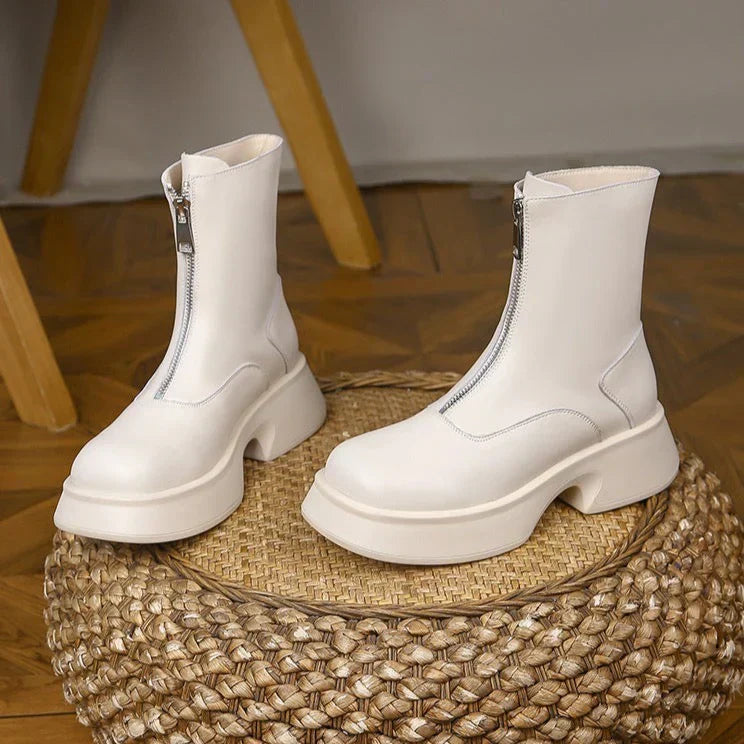 Stijlvolle Dames Enkellaarsjes met Rits en Warme Voering