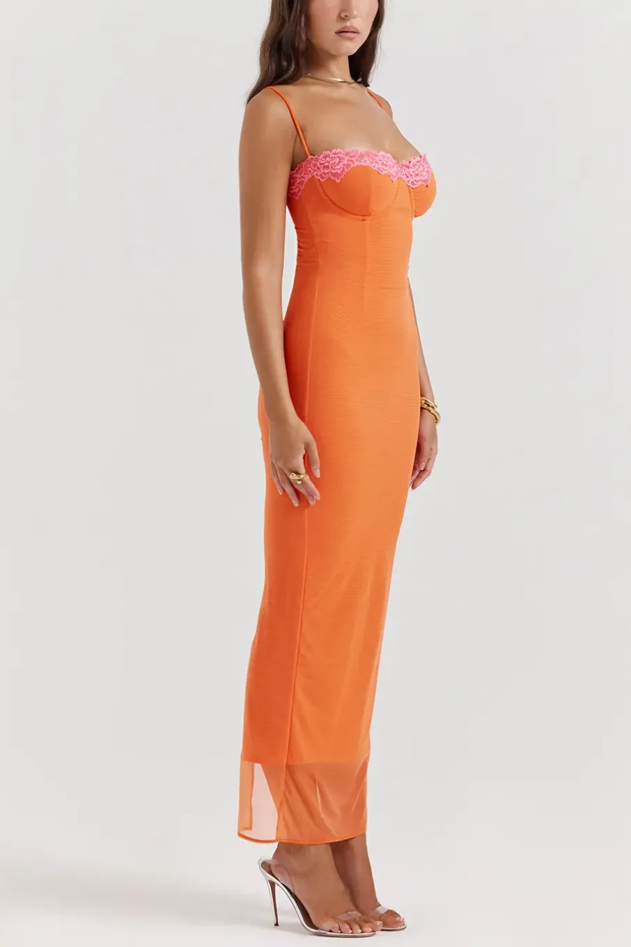 Lainey | Mesh Midi Jurk met Lingerie-Inspiratie en Spaghettibandjes