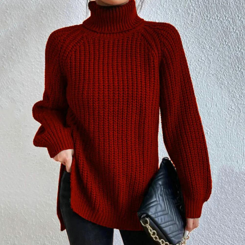 Winter Oversized Knit Women's Turtleneck Sweater with Wide Sleeves