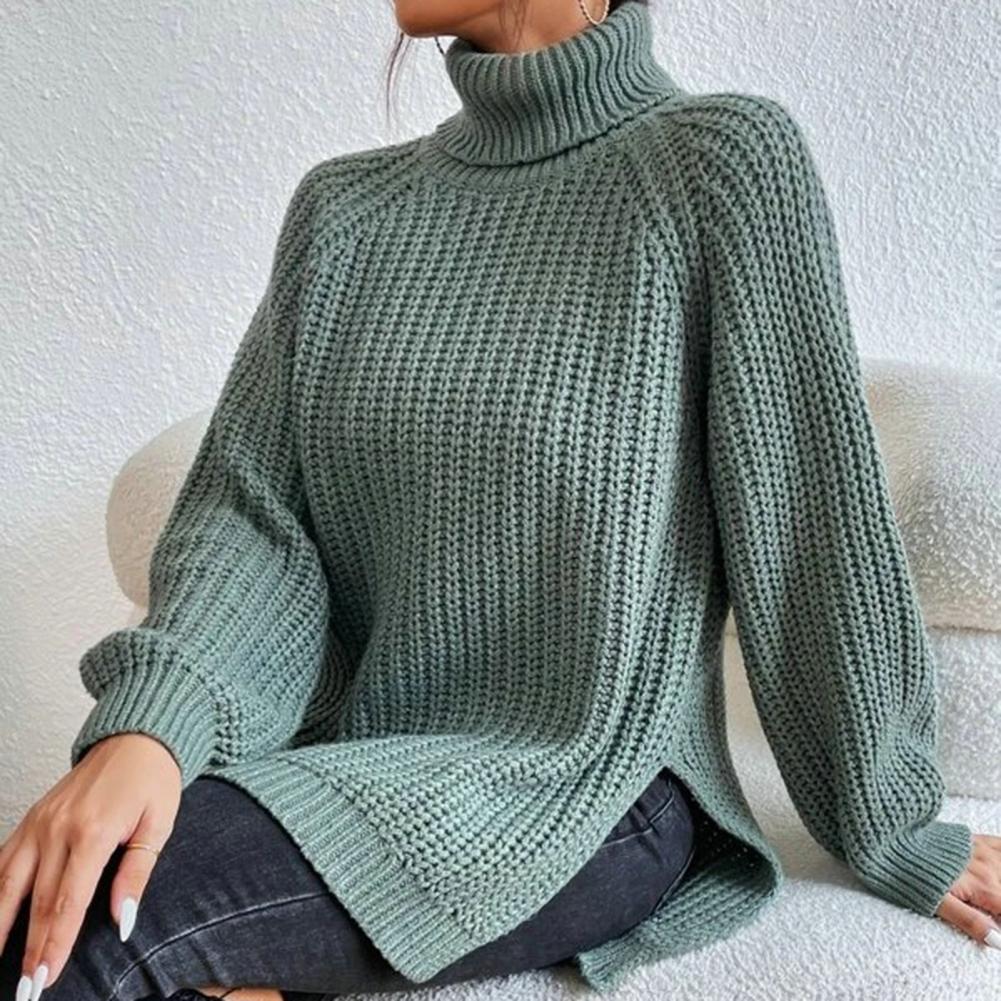 Winter Oversized Knit Women's Turtleneck Sweater with Wide Sleeves