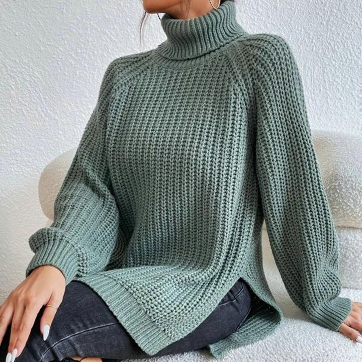 Winter Oversized Knit Women's Turtleneck Sweater with Wide Sleeves