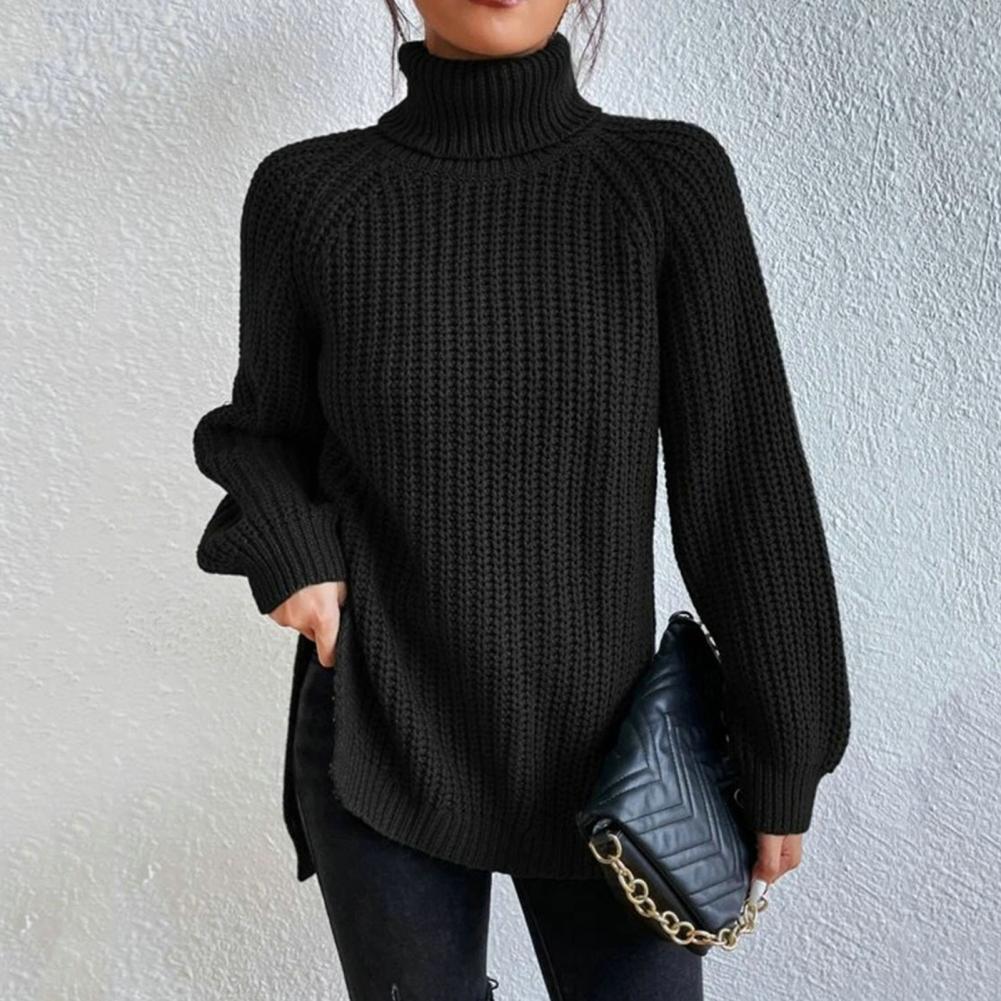 Winter Oversized Knit Women's Turtleneck Sweater with Wide Sleeves